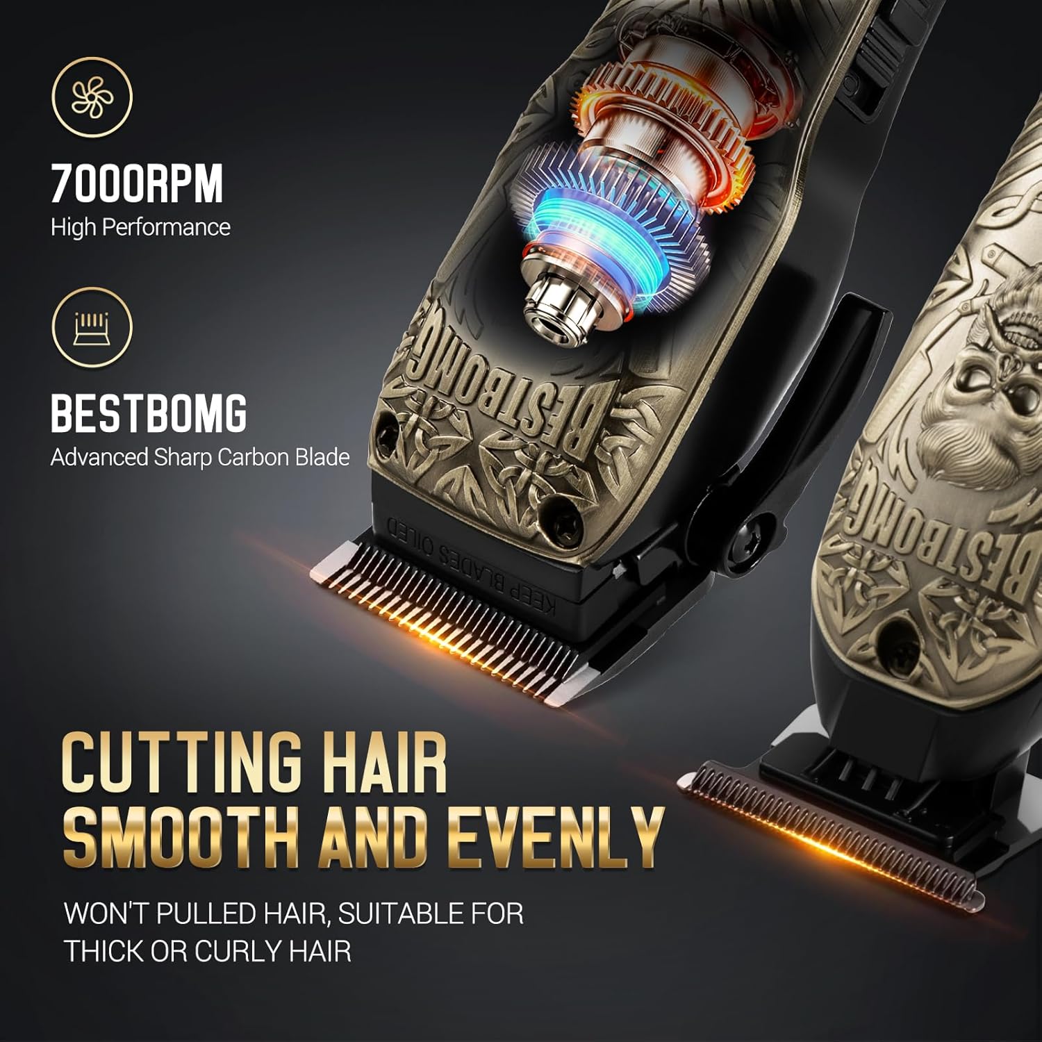 BESTBOMG® Hair Clippers for Men, Professional Hair Clippers, Beard Trimmer& Rechargeable Shaver Set, Metal T-Blade, LED Display, Barber Hair Cutting Kit for Men Grooming & Gifts, BS-807E (Bronze) - Image 2