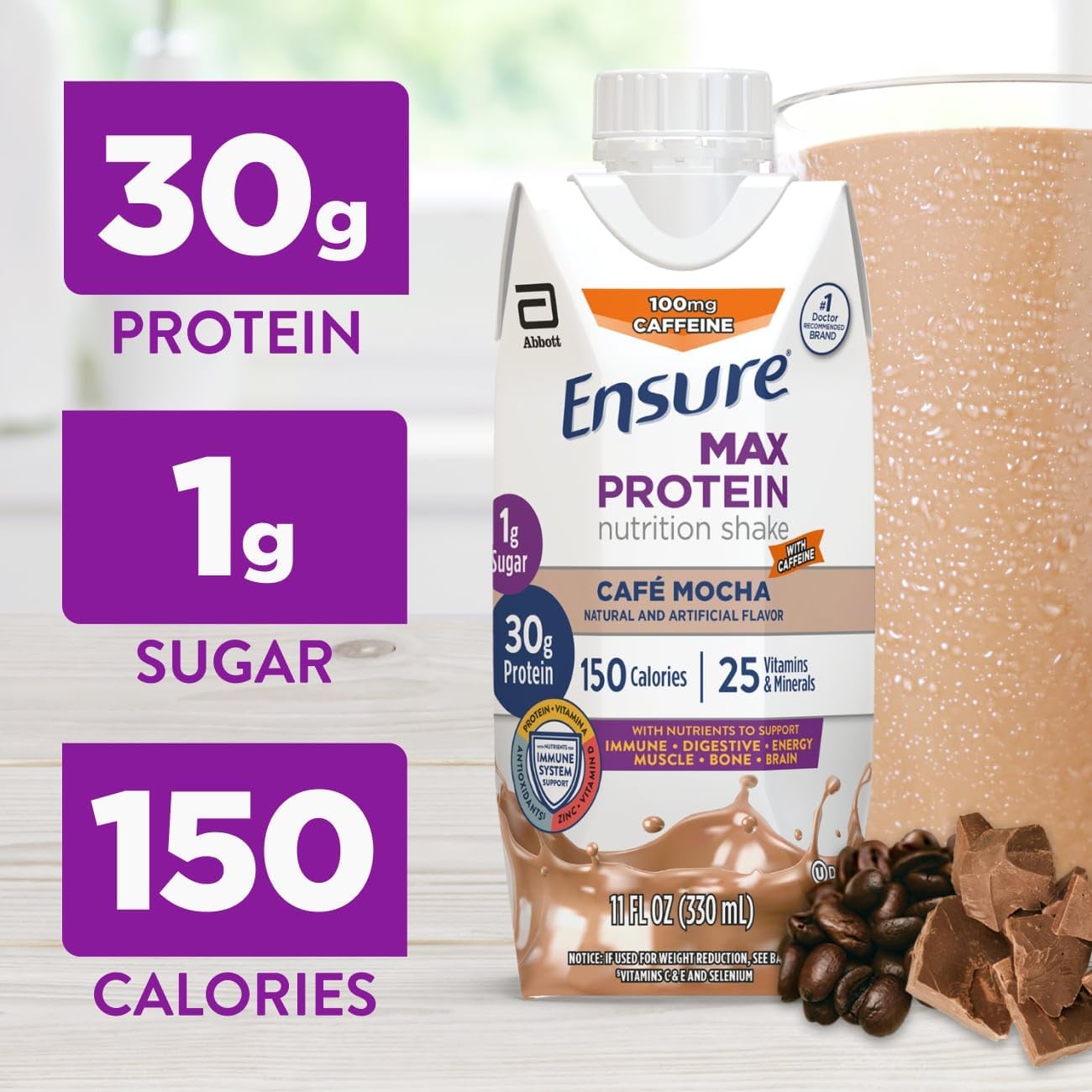 Ensure Max Protein Cafe Mocha Nutrition Shake | 30g Protein, 1g Sugar, 4g Fiber Blend | 12 Pack - Image 2