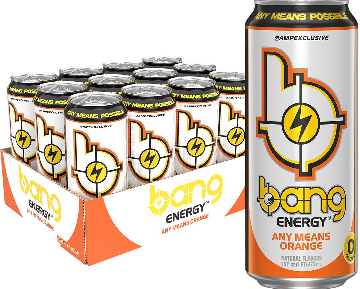 Bang Energy Any Means Orange, Sugar-Free Energy Drink, 16-Ounce | Pack of 12