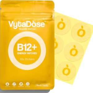Topical B12 Energy Patches for Mood, Energy & Cognition | Natural Caffeine Patches | Skin-Friendly, Water-Resistant | 30 Count