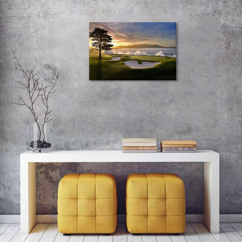 chenchenArt Pebble Beach Golf Course Wall Art Pictures Golf Course Poster Canvas Prints Golf Artwork Wall Decor for Living Room Bedroom Bathroom Home Decorations Framed Ready to Hang(24''H x 36''W) - Image 4