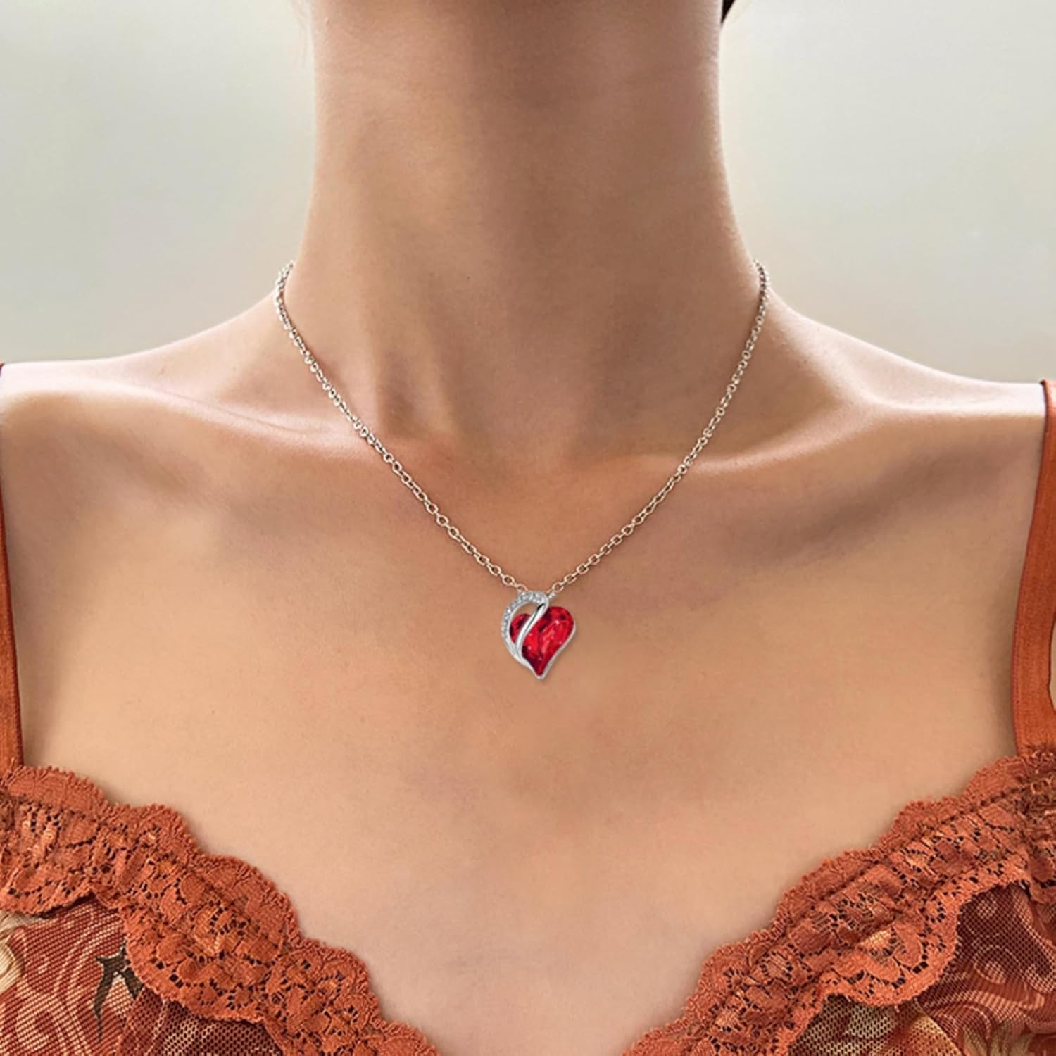 Heart Necklaces Earrings Set for Women Dainty Rhinestone Love Birthstone Heart Stud Earrings Crystal Pendant Necklace Birthday Valentines Day Gifts for Her Outfits Accessories - Image 4