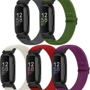 Compatible with Fitbit Inspire 3/Inpsire 2/Inspire/Inpsire HR/Ace 2/Ace 3 Watch Bands, Elastic Adjustable Replacement Wristband Women Men Stretchy Soft Sport Nylon Loop Straps