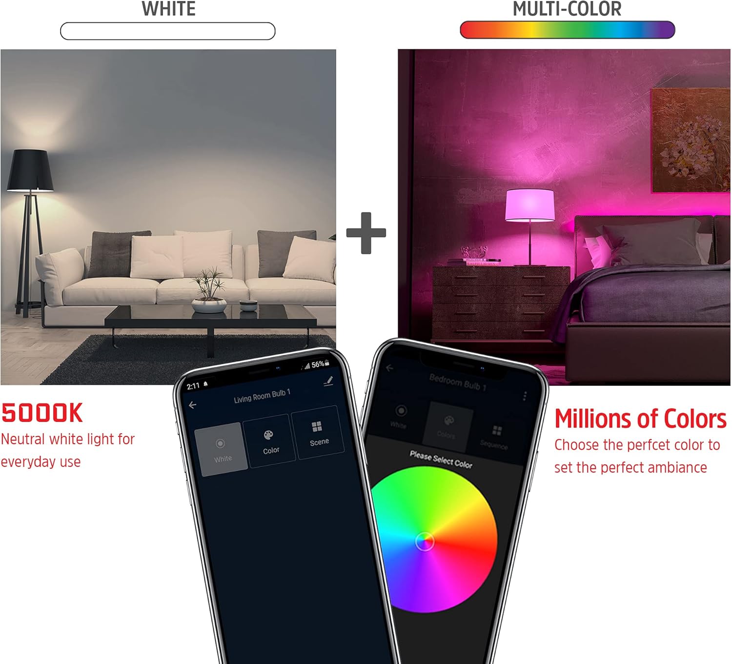 Energizer Connect Smart A19 LED White & Multi-Color RGB Light Bulb with Voice Control and Remote Access Through Your Smartphone | Compatible with Alexa and Google Assistant, 2 Pack - Image 4