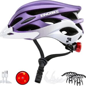 KINGBIKE Bike Helmet for Adult Men Women Youth Road Commute Mountain Cycling Helmets with USB Rechargeable Light Replaceable Padding and Visors Lightweight 20.4-23.6in
