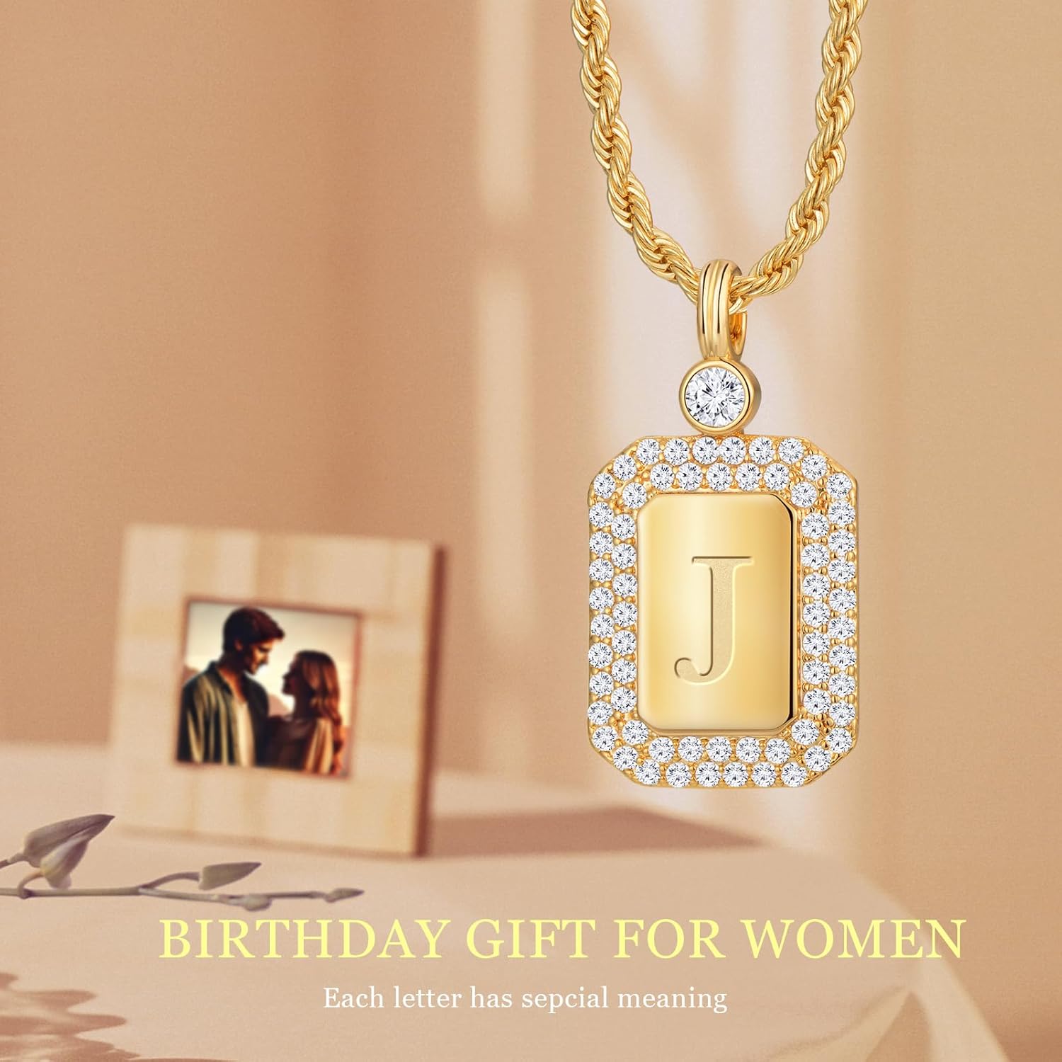 Gold Initial Necklaces for Women, Letter Necklace for Her Birthday Yellow Gold Initial Pendant Necklace with Rope Chain, Women Jewelry Gifts for Her Wife Girlfriend - Image 2