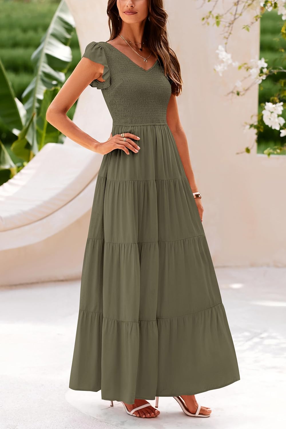 PRETTYGARDEN Women's Summer Flowy Maxi Dress Casual Cap Sleeve V Neck Smocked Beach Sundress - Image 6