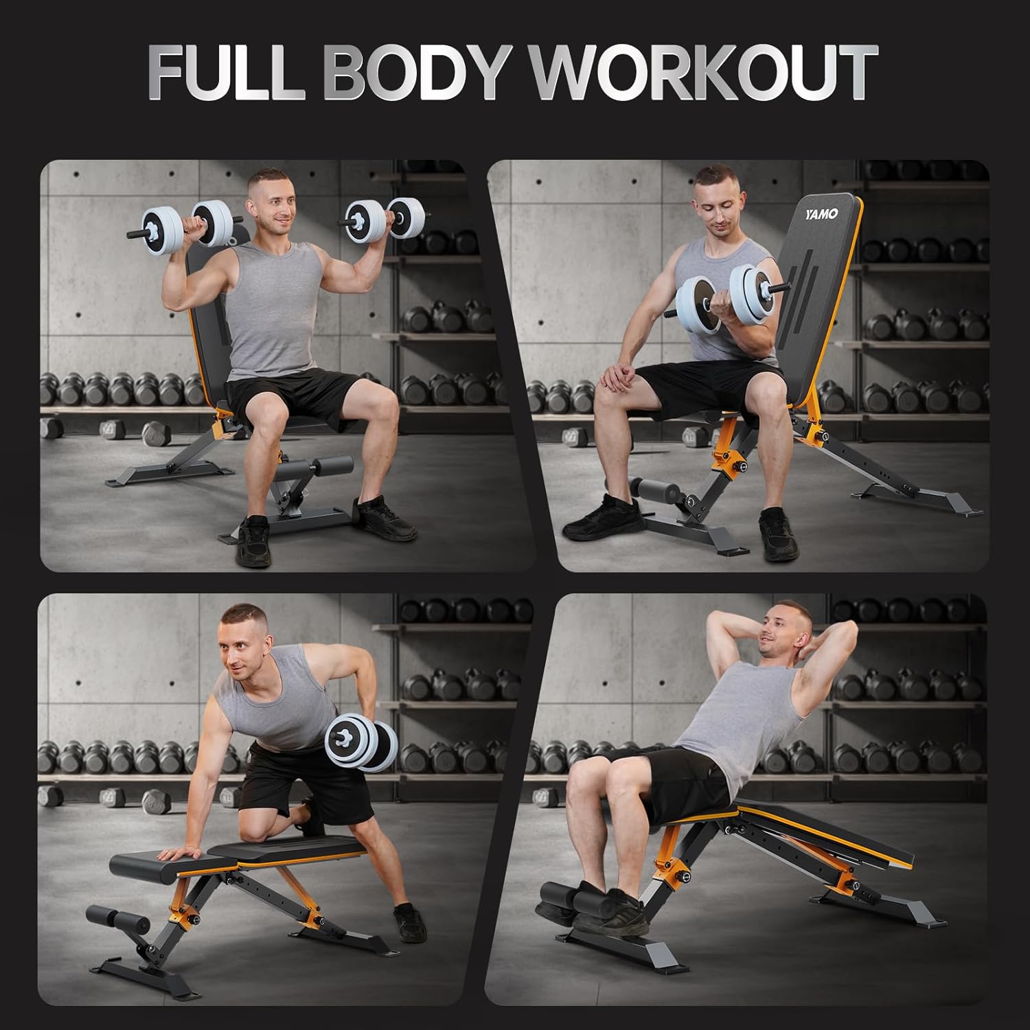 YAMO Adjustable Weight Bench for Full Body Workout, Foldable Workout Bench of Home Gym, Bench Press Strength Training, Incline Decline Flat Utility Workout Bench with Quick Folding Space Saving - Image 5