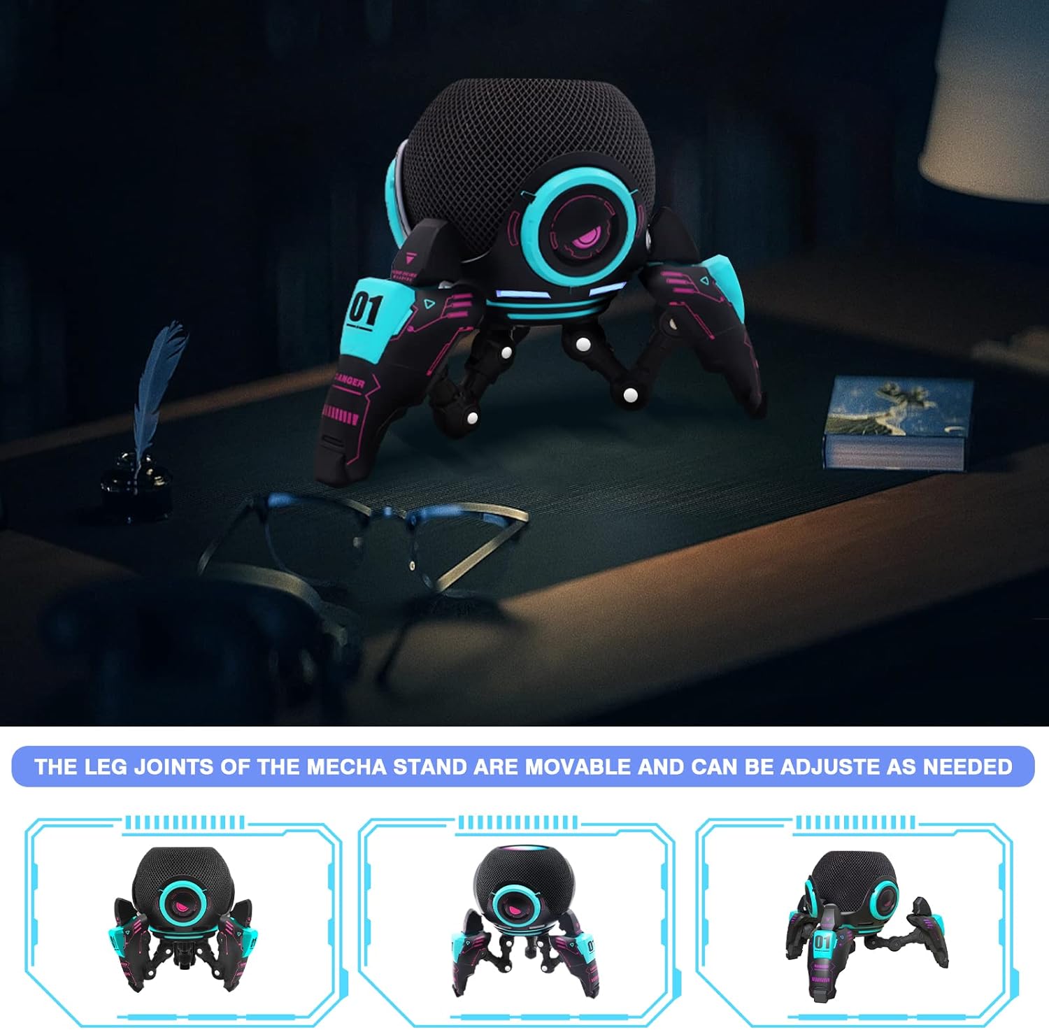 Echo Dot Stand,Table Stand Decorative Holder for Echo Dot (4th & 5th Generations) or Homepod Mini,Bracket can be Adjusted arbitrarily Posture (Black) - Image 4