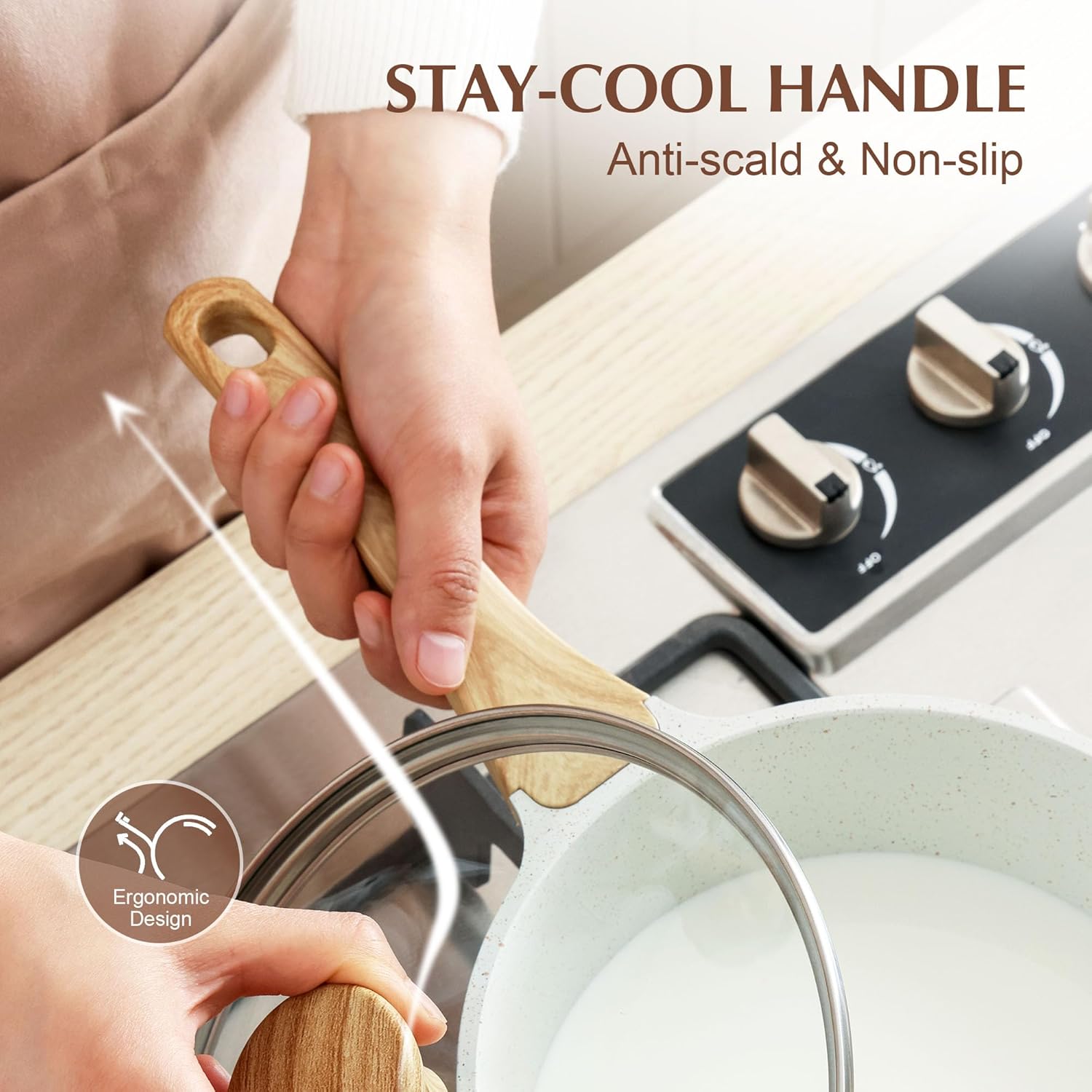 SENSARTE White Ceramic Nonstick Saucepan with Lid 1.5 Quarts, Small Cooking Pot with Stay Cool Handle, Induction Compatible Saucepot, White Granite Coating, Free of Intentionally Added PTFE/PFOA/PFAS - Image 5