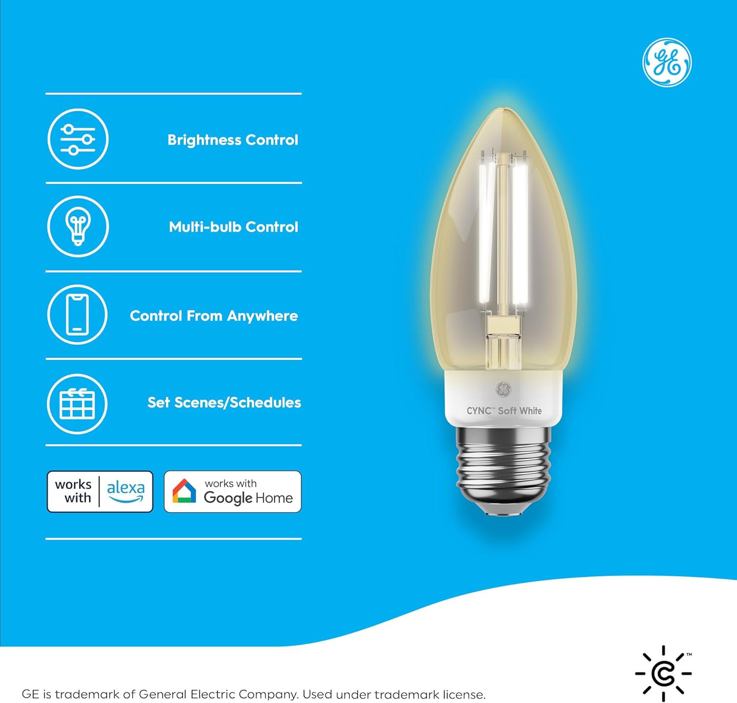 GE CYNC Smart LED Light Bulb, B11 Candle Light Bulb, Works with Amazon Alexa and Google Home, WiFi Light, 60W Equivalent, Soft White, Medium Base (Pack of 2) - Image 2