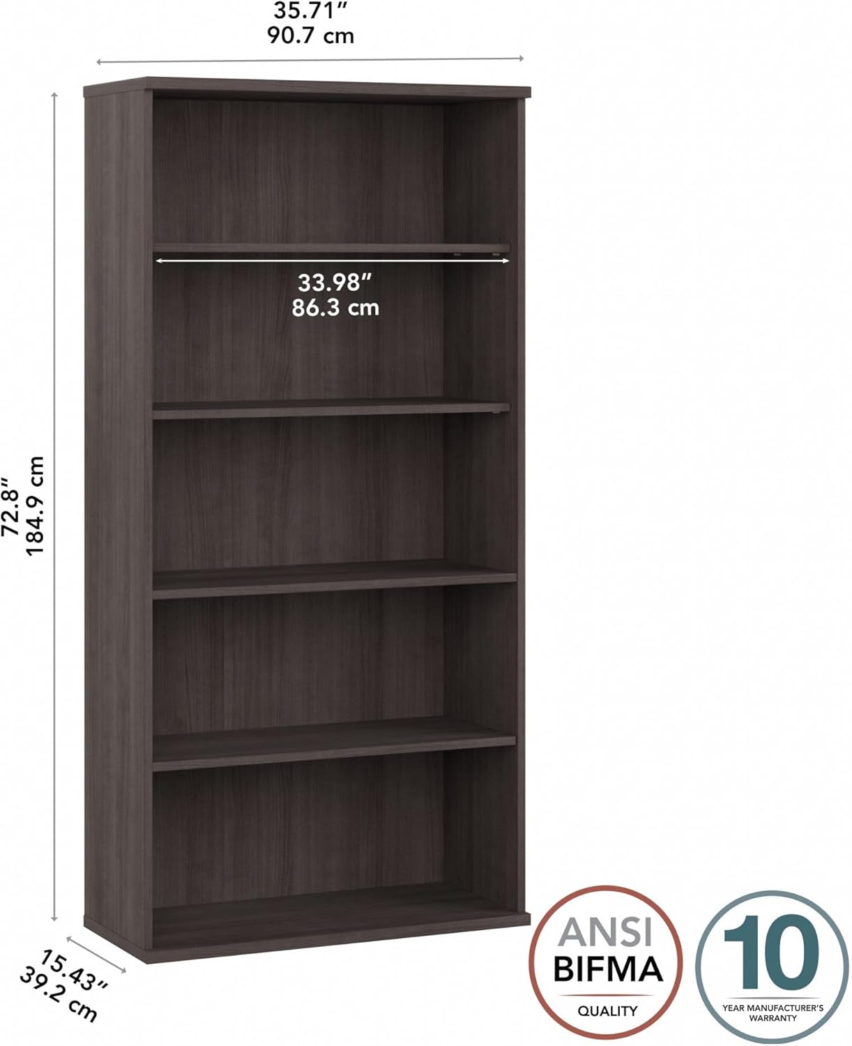 Bush Business Furniture Studio C Tall 5 Shelf Bookcase in Storm Gray, Large Bookshelf for Home or Professional Office - Image 3