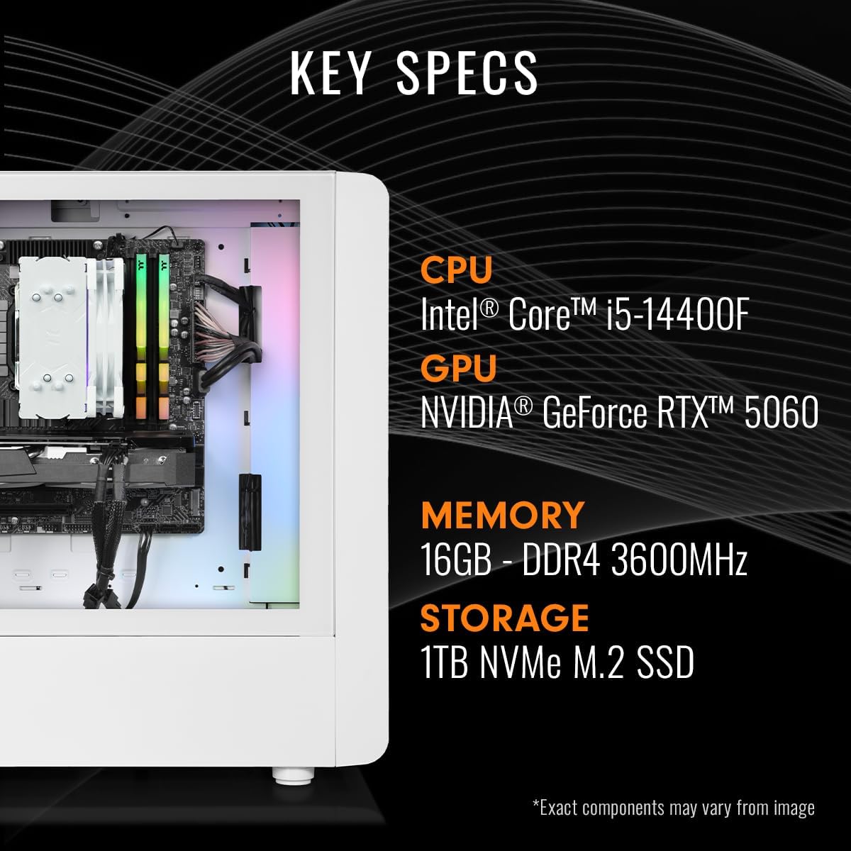 Thermaltake LCGS Quartz i1460 Gaming Desktop (Intel Core™ i5-14400F, ToughRam DDR4 3600Mhz 16GB RGB Memory, NVIDIA GeForce® RTX 5060, 1TB NVMe M.2, WiFi, Windows 11) S2QT-B760-560-LCS - Image 2