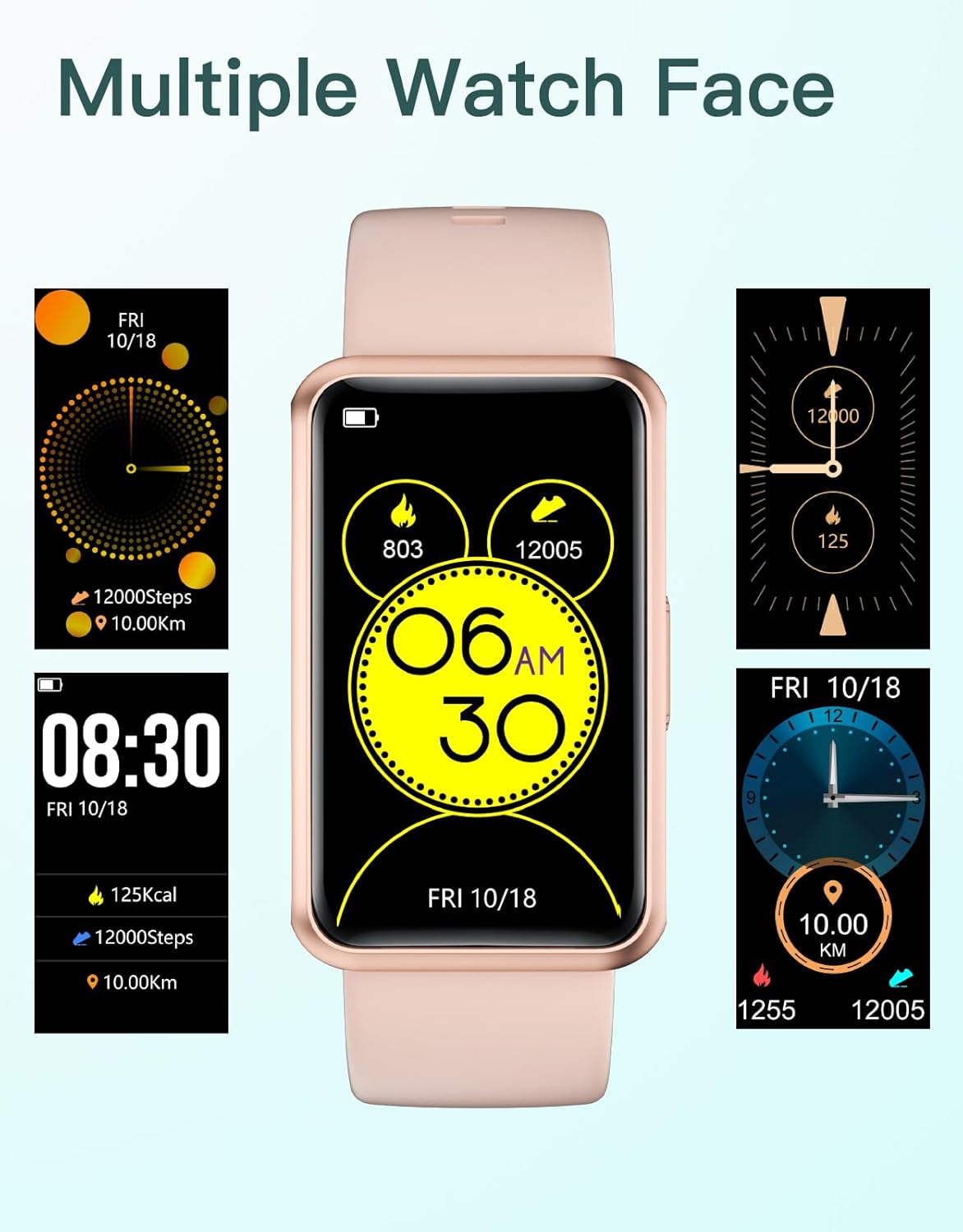 HUAKUA Fitness Tracker No Bluetooth No APP No Phone Needed, Fitness Watch for Men Women Parents IP68 Waterproof with Full Touch Screen Steps Calories Counter Sleep Tracker Alarm Clocks (Pink) - Image 8