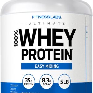Fitness Labs Whey Protein Powder Unflavored | 5 lbs | 80 oz | Easy Mix Ultimate Supplement | Non-GMO, Gluten Free