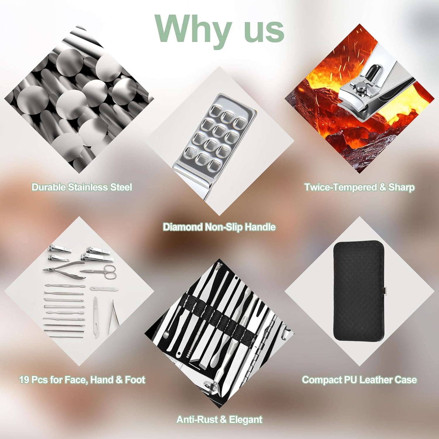 19 in 1 Manicure Set & Nail Clippers Kit, Professional Stainless Steel Grooming Kit for Women & Men, Complete Nail Care Tools with Travel Case, Ideal for Toenail, Pedicure, Home Use or Travel, Black - Image 6