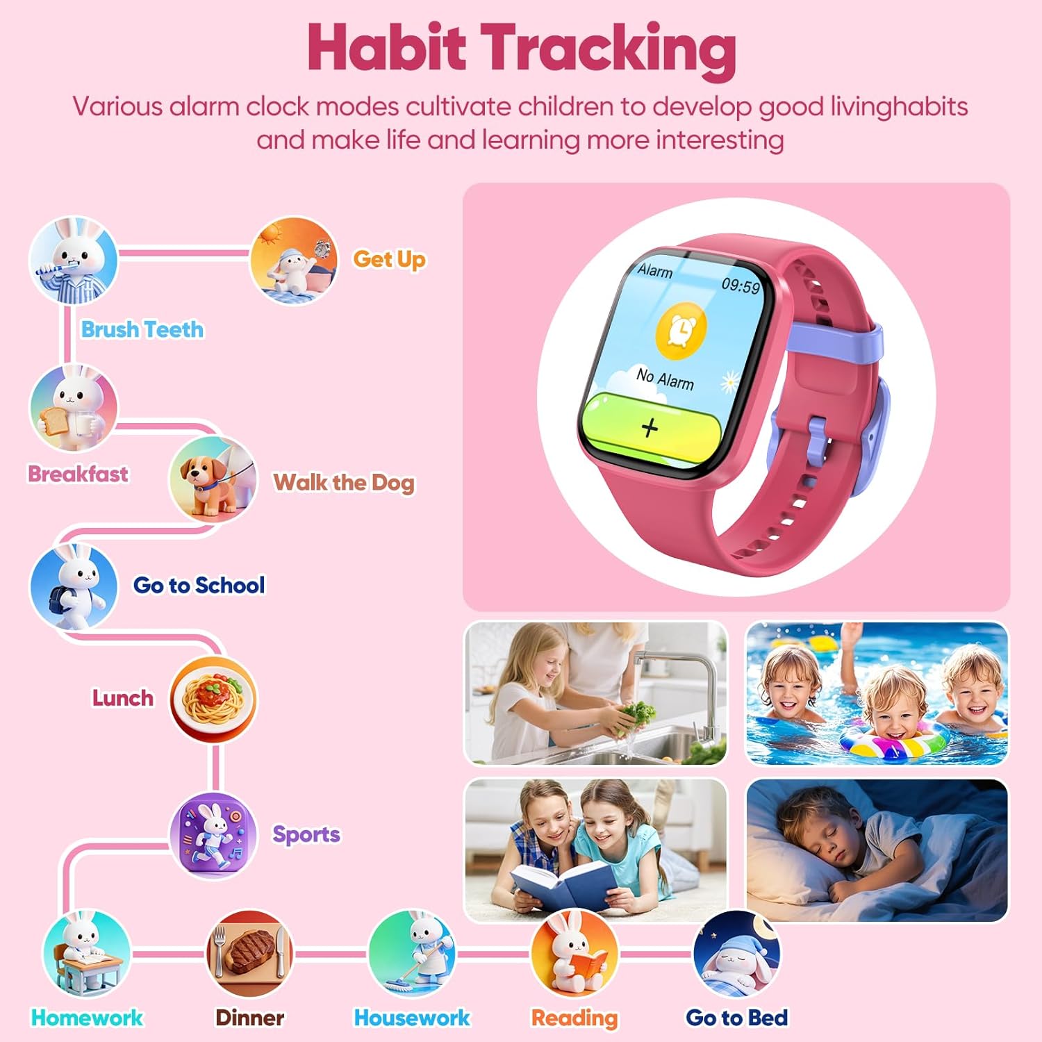 Smart Watch for Kids No APP/Phone Needed, HD Touch Screen Fitness Tracker with Heart Rate, Sleep Monitor, IP68 Waterproof Smartwatches with Pedometer, Alarm Clock, Gifts for Kids Ages 4-12 - Image 6
