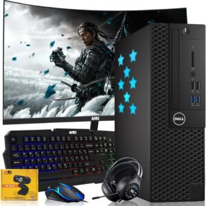 Dell Desktop PC Gaming Bundle – Core i7, 16GB RAM, 1TB SSD, 24-inch Curved Monitor, AMD RX 550, RGB Keyboard with AI-Enhanced Copilot Key and Mouse, RGB Headphone, Webcam, Wi-Fi, Win 11 Pro (Renewed)