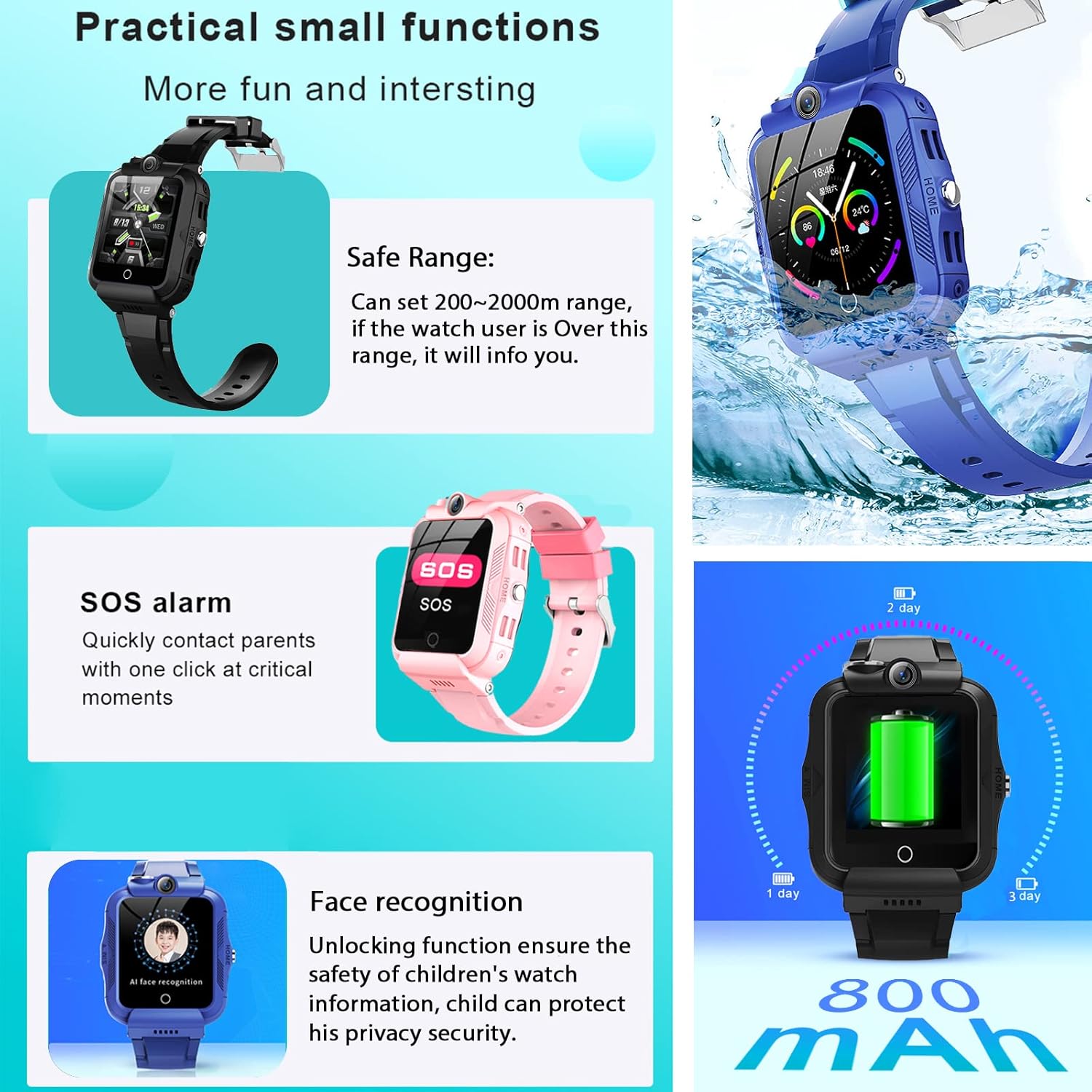 Kids Smart Watch, 4G GPS Tracker Child Phone Smartwatch with WiFi, SMS, Call, Voice Video Chat, Bluetooth, Alarm, Pedometer, Wrist Watch Suitable for 4-16 Boys Girls Birthday Gifts. - Image 7