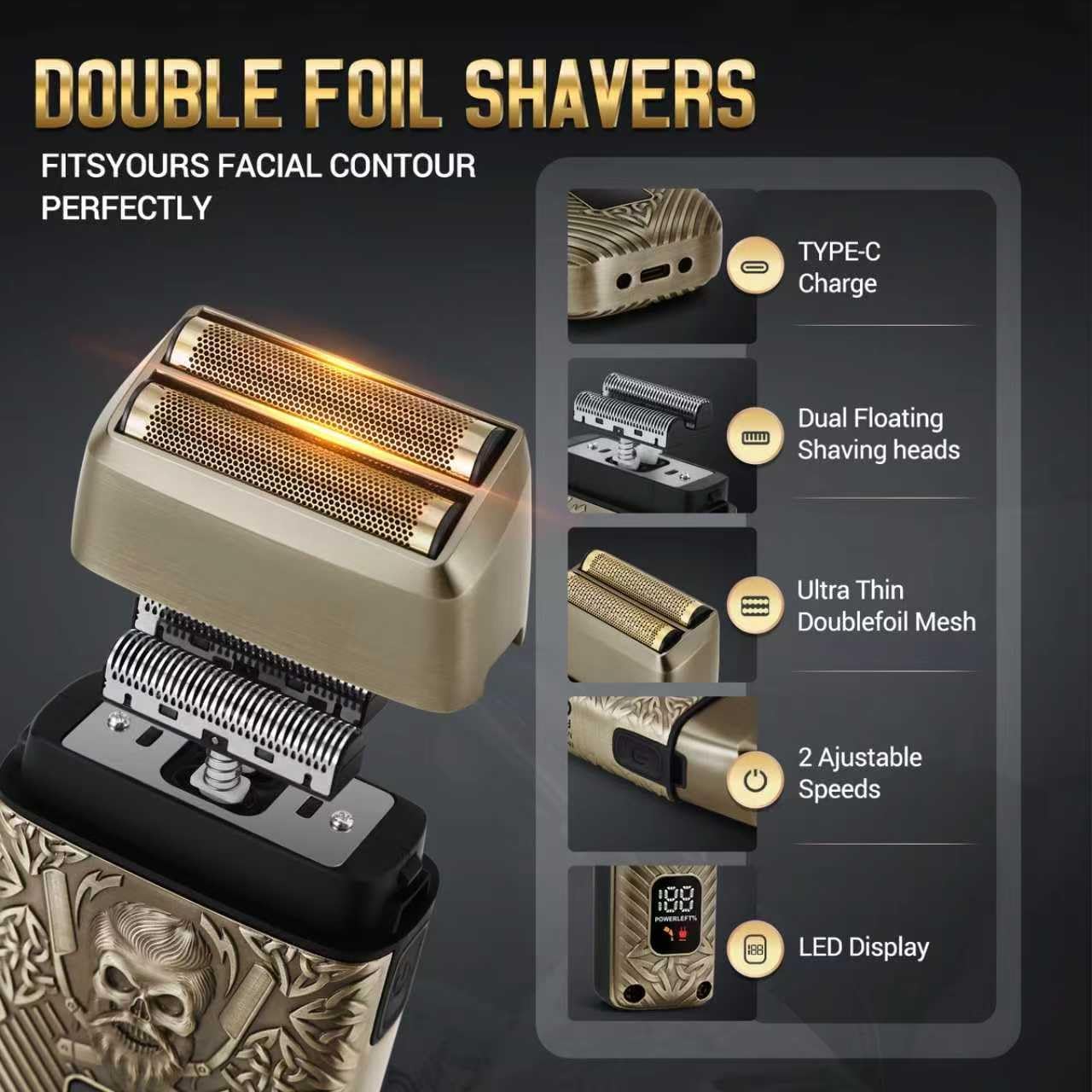 BESTBOMG® Hair Clippers for Men, Professional Hair Clippers, Beard Trimmer& Rechargeable Shaver Set, Metal T-Blade, LED Display, Barber Hair Cutting Kit for Men Grooming & Gifts, BS-807E (Bronze) - Image 3