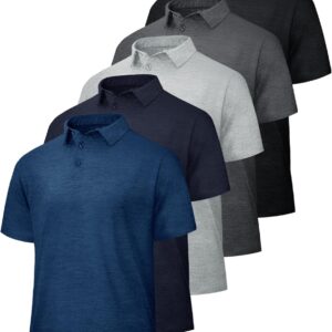 5 Pack Polo Shirts for Men – Quick Dry Moisture Wicking Performance Short Sleeve Mens Golf Shirts for Work Athletic