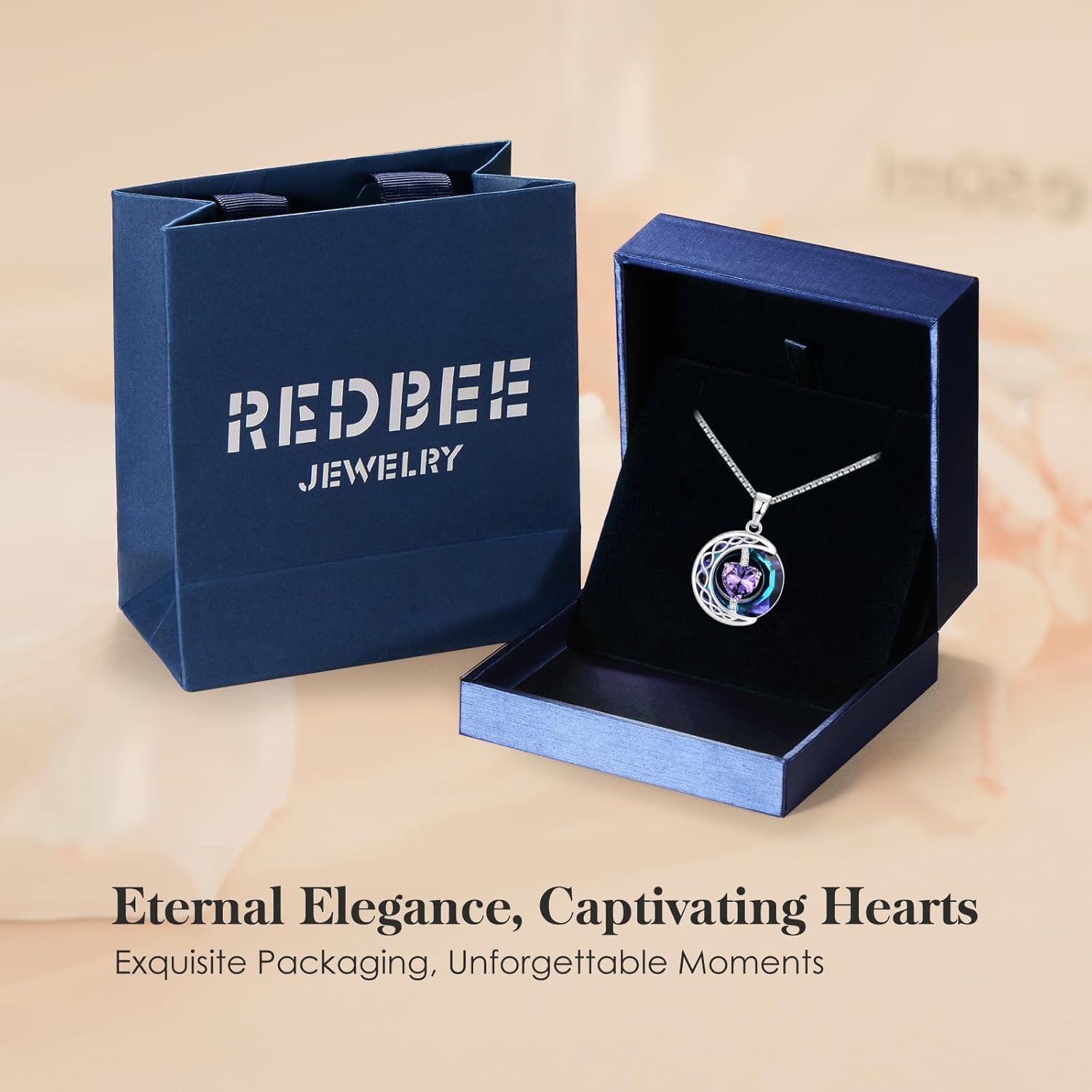 LIANYU Necklace for Womens Blue Sapphire Necklace Moon Pendant S925 Sterling Silver Crystal Jewelry for Women Pendant Birthday Gifts for Wife Gifts Valentine Anniversary - Image 6