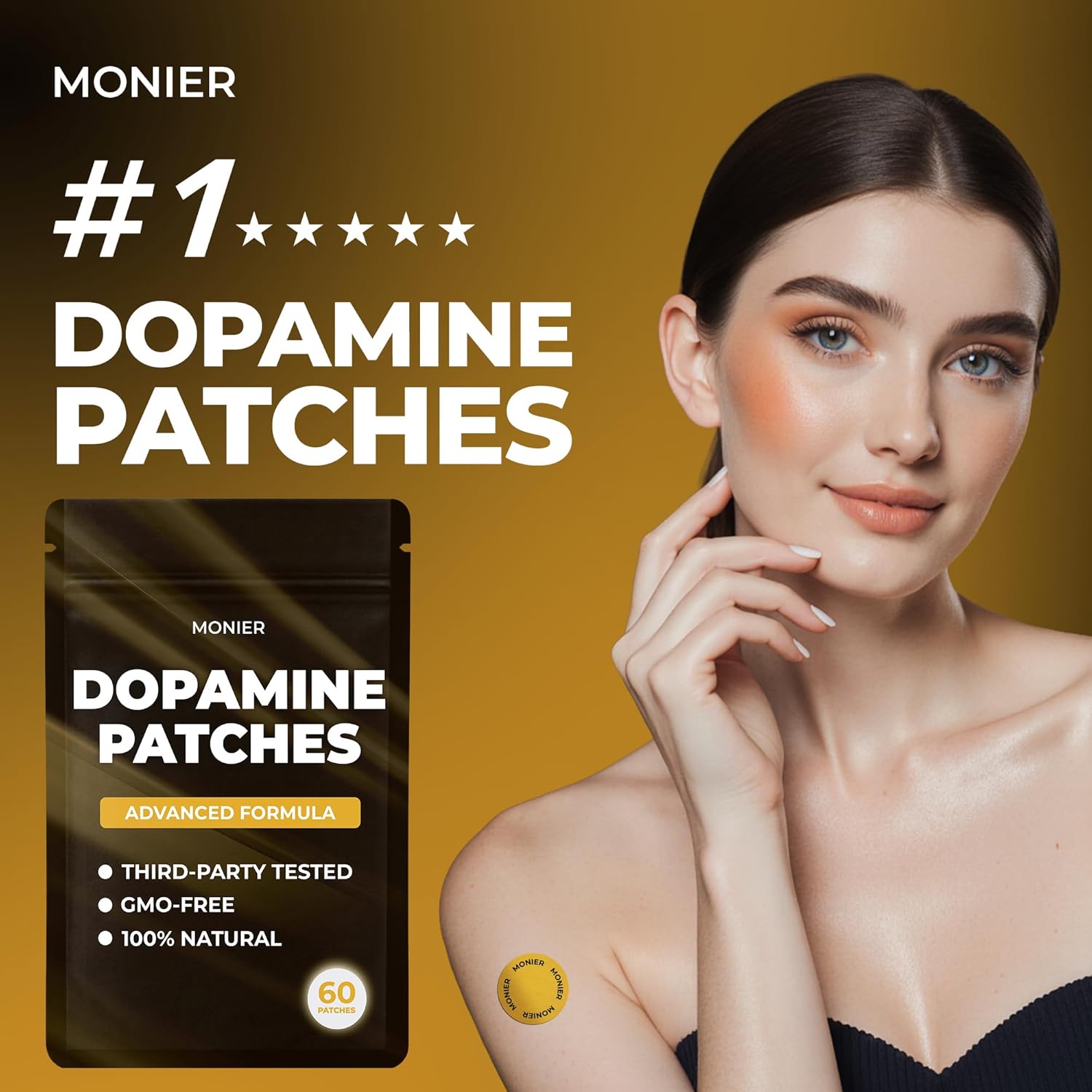 MONIER Dopamine Patches | Mood & Positivity | with Lion’s Mane, Rhodiola Rosea, Ginkgo Biloba, 5-HTP | Dopamine & Serotonin Balance for Women and Men | 60 Days Supply - Image 2