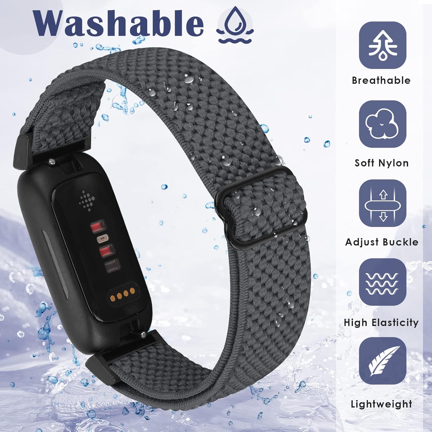 Compatible with Fitbit Inspire 3/Inpsire 2/Inspire/Inpsire HR/Ace 2/Ace 3 Watch Bands, Elastic Adjustable Replacement Wristband Women Men Stretchy Soft Sport Nylon Loop Straps - Image 5