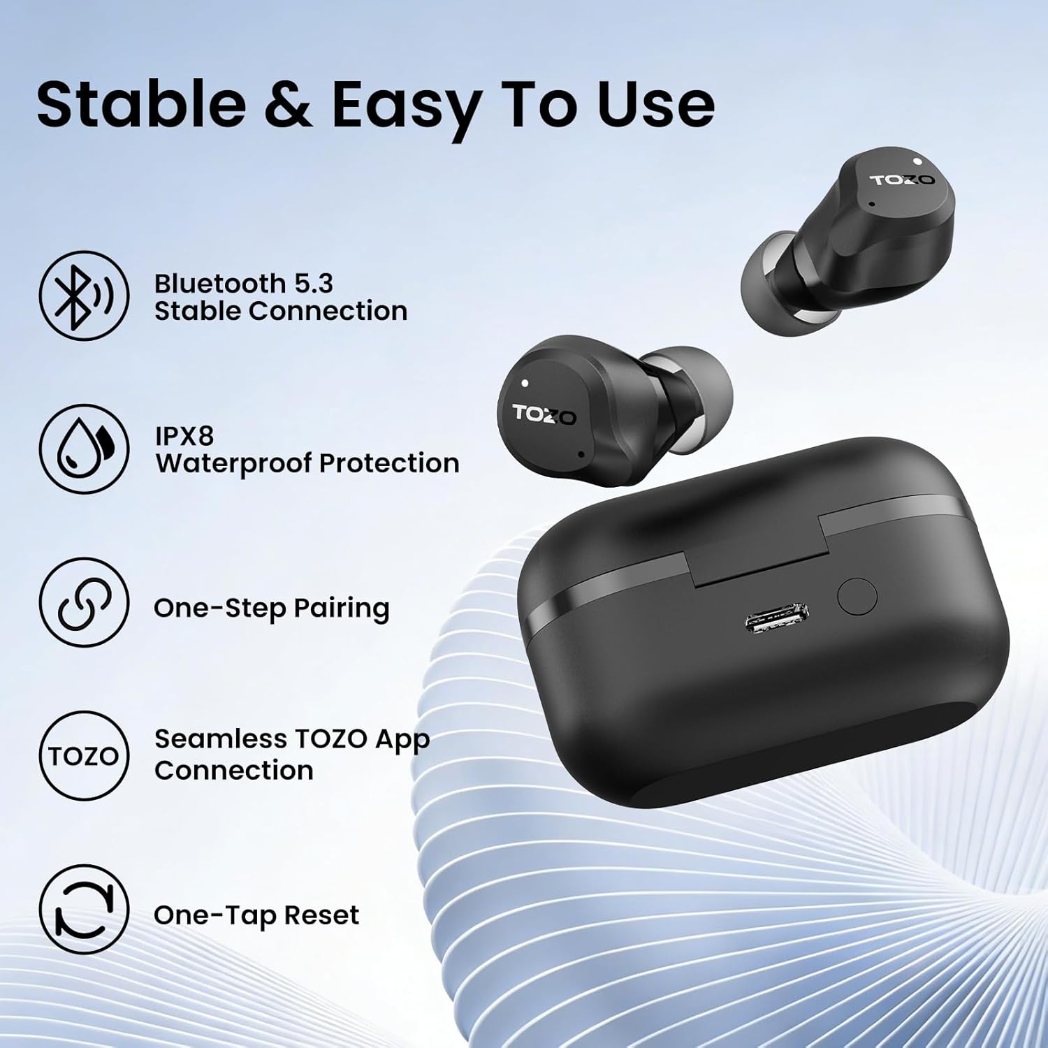 TOZO NC9 Hybrid Active Noise Cancelling Wireless Earbuds, 6 Mics ENC Clear Call, IPX8 Waterproof, in Ear Bluetooth 5.3 Headphones Stereo Bass Ear Buds 60H Playtime with LED Display 32 EQs via APP - Image 9