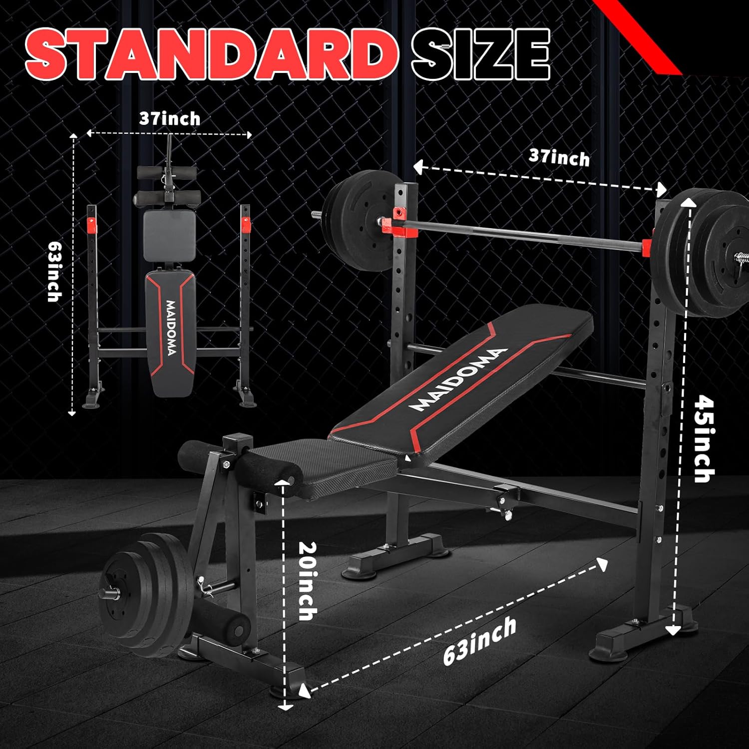 1500LBS 8 in 1 Weight Bench Set with Leg Extension/Curl and Preacher Curl, Bench Press Set and Barbell Rack with Safety Bar Catches, Foldable Workout Benches for Home(US Stock) - Image 3