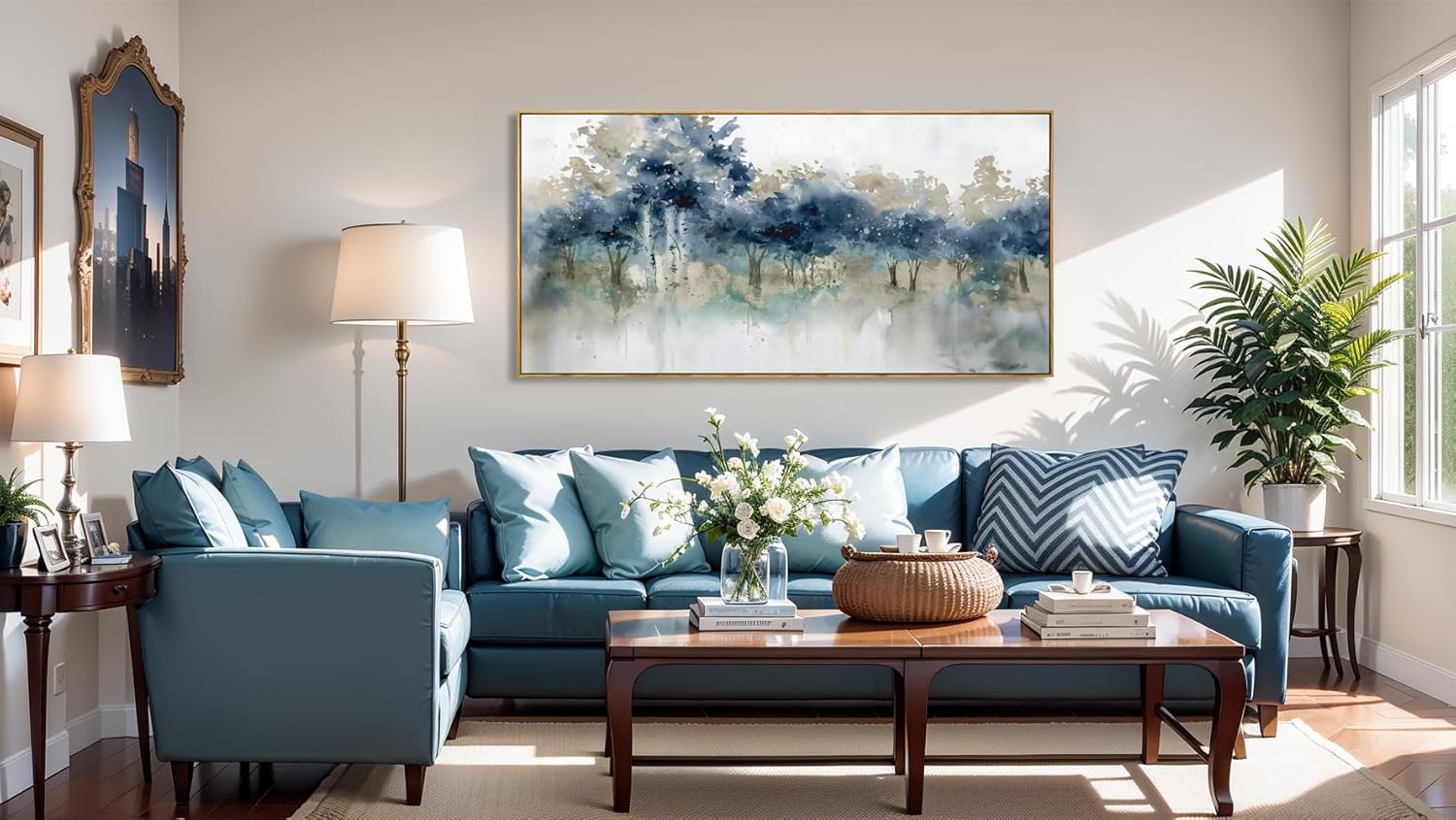 Wall Art Landscape Modern Wall Decor Canvas Painting Blue Ink Wall Art Large Artwork for Living Room Bedroom Office Home Decor 30"x60" with Framed - Image 7