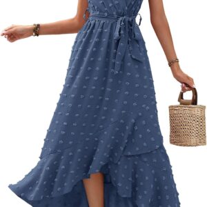BTFBM Boho Dresses for Women 2026 Spring Fashion Cap Sleeve Swiss Dot Flowy Ruffle Beach Wedding Cocktail Maxi Dress