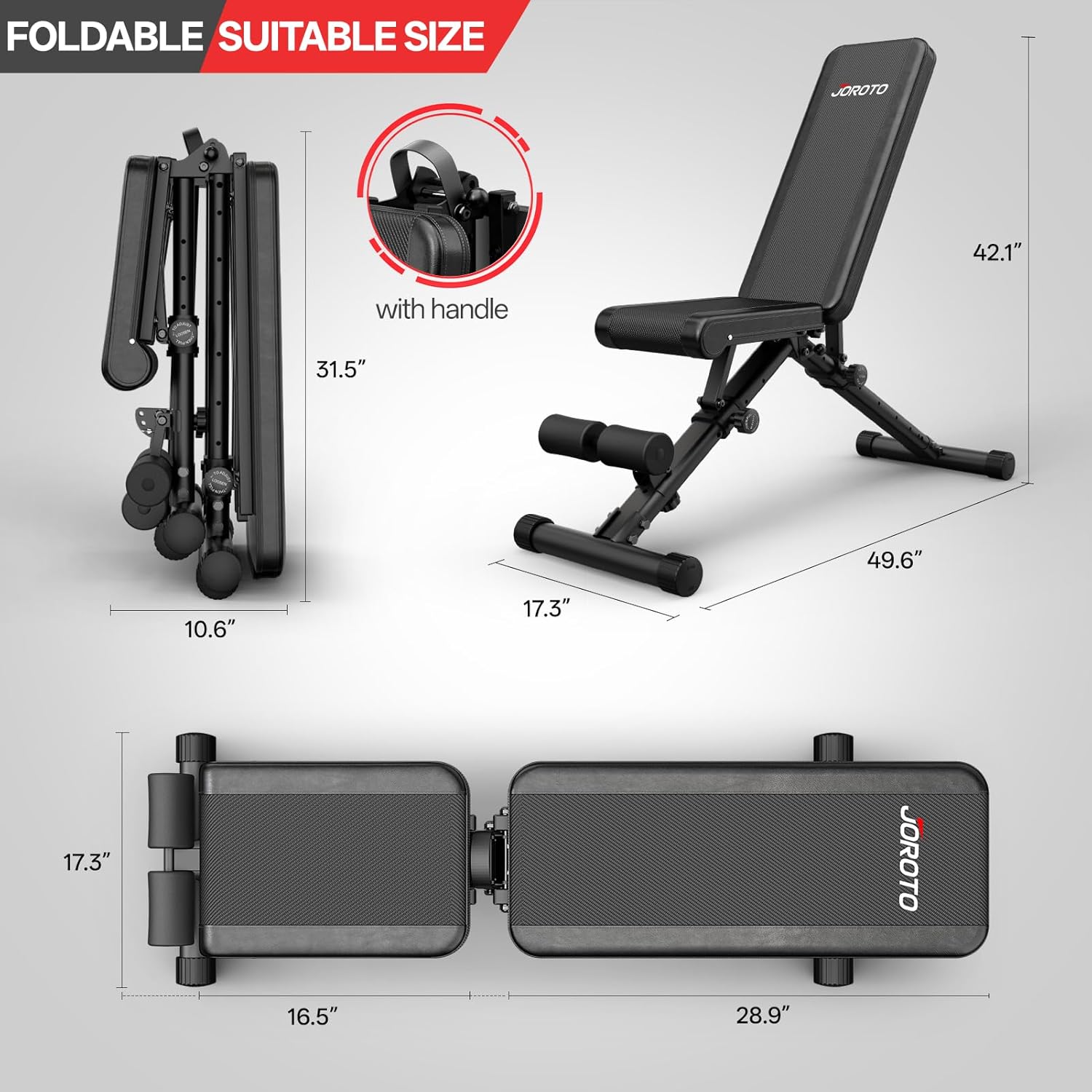 JOROTO Adjustable Weight Bench, 1300LBS Workout Bench for Home Gym Strength Training, Incline Decline Flat Bench Press with Wheels and Extended Backrest, Foldable Exercise Bench for Full Body Workout - Image 6