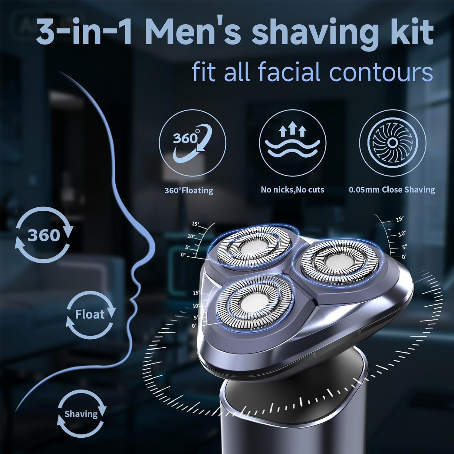 3 in 1 Electric Razor for Men,Cordless Electric Shaver,Men's Grooming kit for Beard,sideburn,Body Hair,Nose and Ear Hair,face,Waterproof,USB-C Charging,Men's Gift - Image 3