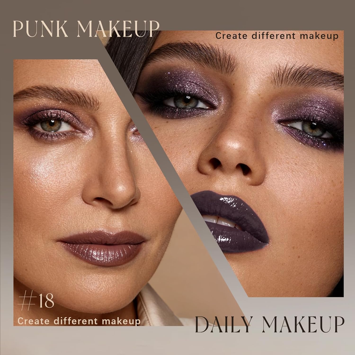 Noerrors Smoky Mauve Satin Gloss Glitter Eyeshadow Palette, Dusty Purple Plum Golden Pearl Multi-Dimensional Metallic Eyeshadow for Mature Eyes, Pigmented Blendable Smooth 3D Shimmer Cream Eye Shadow - Image 4