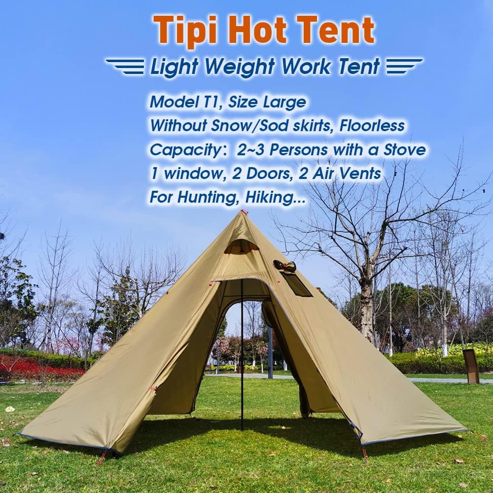 4 Persons 5lb Lightweight Tipi Hot Tents with Stove Jack, 7'3" Standing Room, Teepee Tent for Hunting Family Team Backpacking Camping Hiking - Image 2