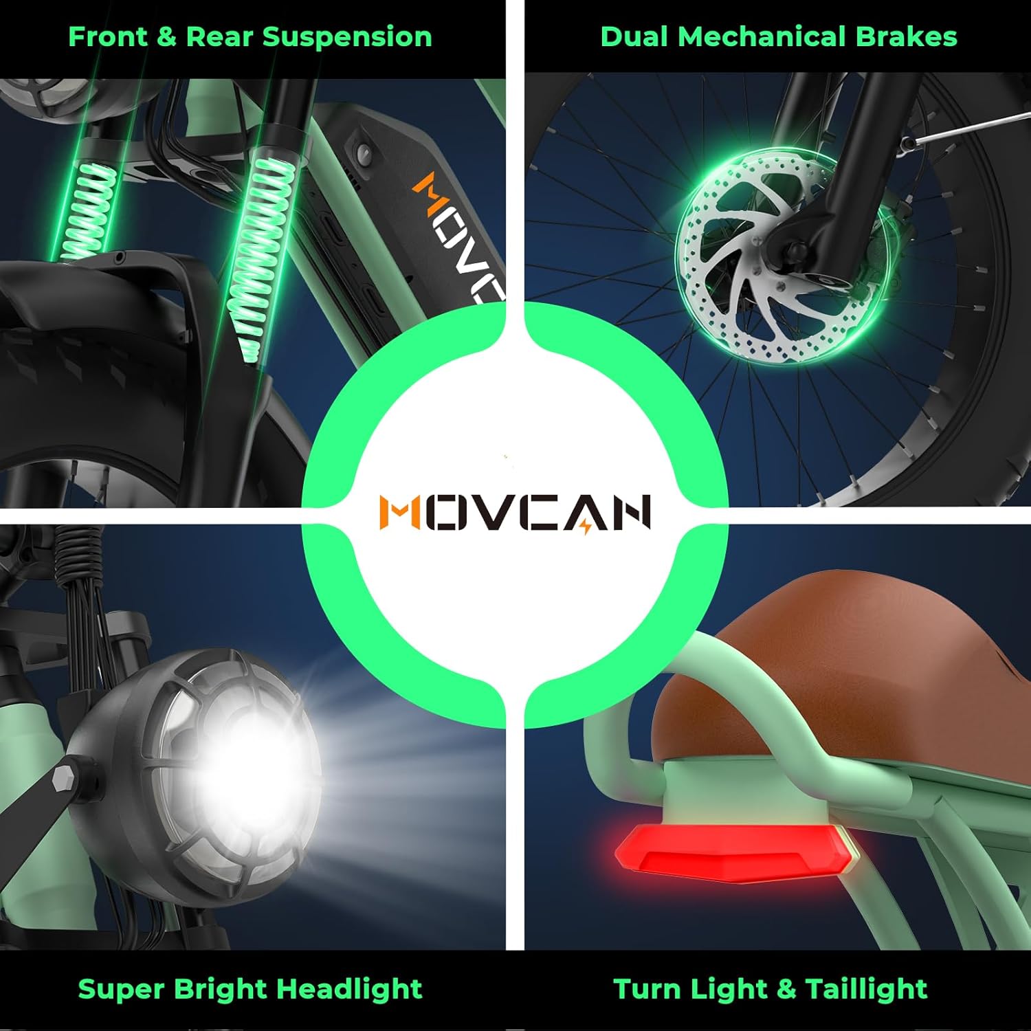 Movcan V60/V60 Pro Electric Bike, 48V 15.6/18.2Ah Removable Battery 20” Fat Tire Electric Bike, 1000/1500W Motor 30/33MPH Top Speed Electric Motorcycle, 7 Speed Dual Disc/Hydraulic Brake E Bikes - Image 9