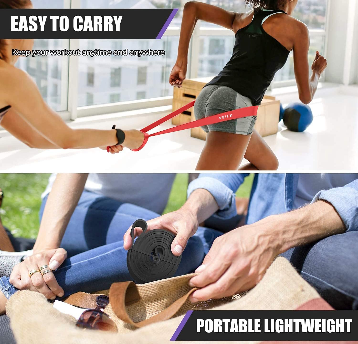 VEICK Resistance Bands for Working Out, Exercise Bands, Workout Bands, Pull Up Assistance Bands, Long Heavy Stretch Bands Set for Men Women, Power Weight Gym at Home Fitness Equipment - Image 7