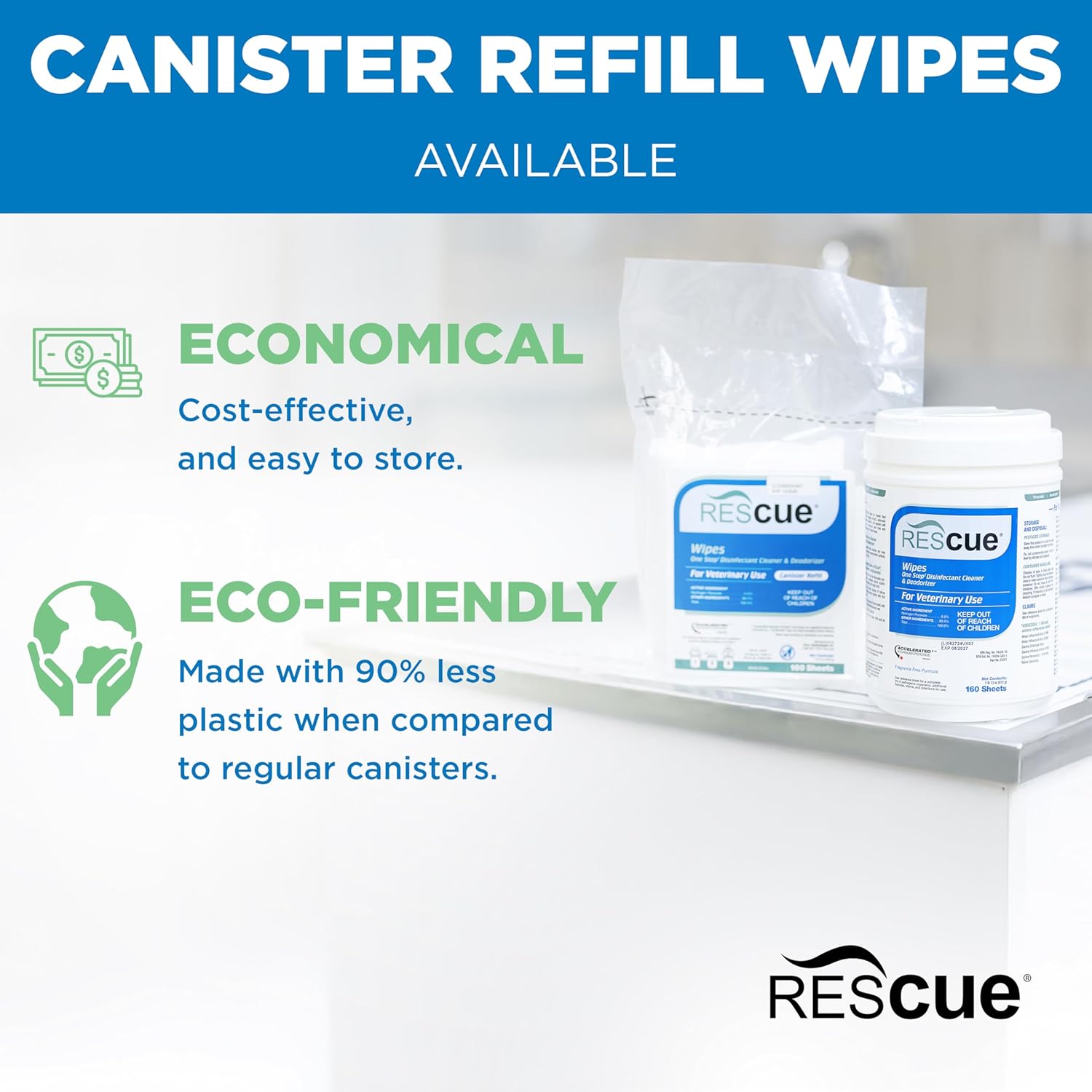 REScue One-Step Disinfectant Cleaner & Deodorizer Wipes for Vet Use – Cleaner for Kennels, Litter Boxes, Vet Offices, Pet Grooming Surfaces, Pet Items – Wipes Canister, 160-Count (Pack of 1) - Image 5