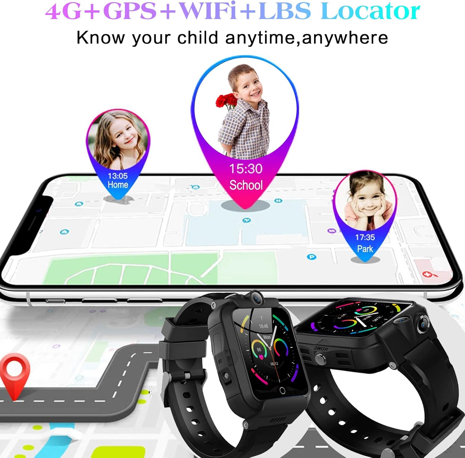 Kids Smart Watch, 4G GPS Tracker Child Phone Smartwatch with WiFi, SMS, Call, Voice Video Chat, Bluetooth, Alarm, Pedometer, Wrist Watch Suitable for 4-16 Boys Girls Birthday Gifts. - Image 4