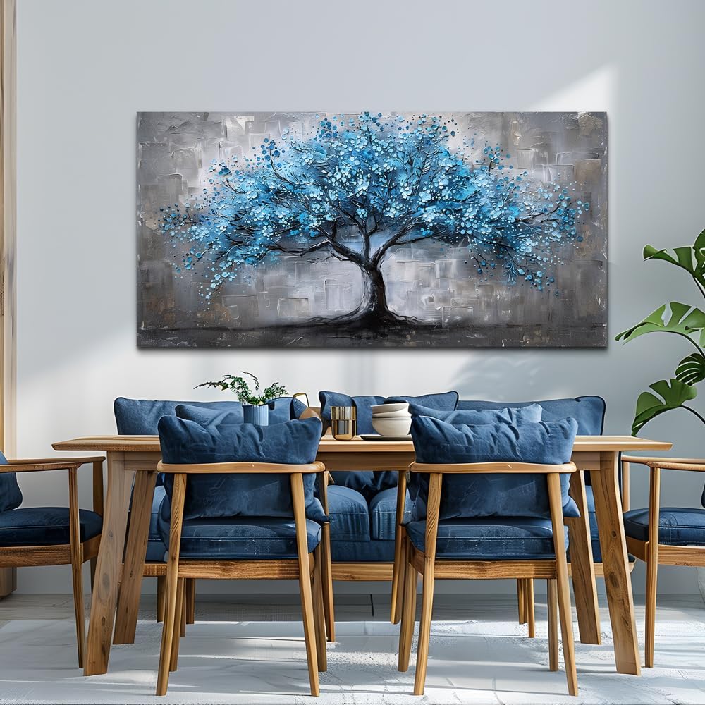 FUHAIHUA Canvas Wall Art For Living Room Wall Decor For Bedroom Office Decortions Black And White Wall Paintings Blue Trees Pictures Framed Mural Aesthetic Home Decor Posters Artwork 20x40 In - Image 3