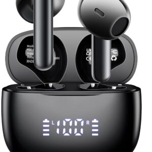 Wireless Earbuds, Bluetooth 5.3 Headphones, 48H LED Display Ear Buds, Bluetooth Earbuds with Noise Cancelling Mic, Hi-Fi Stereo, IP7 Waterproof, for Laptop Pad Phones Black