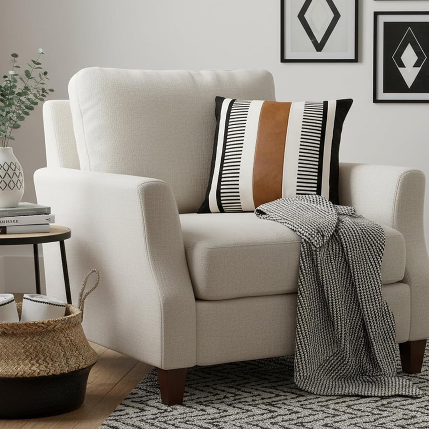 Farmhouse Decorative Throw Pillow Cover for Sofa Couch Accent Faux Leather Square Cushion Cover Tribal Stripe Boho Pillow Case 18 x 18 Inch,Black - Image 6