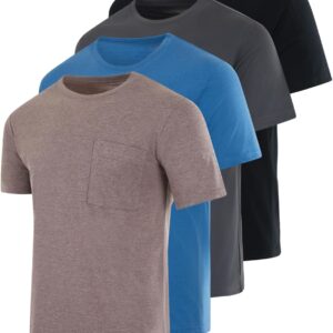 Real Essentials 4 Pack: Men’s Cotton Performance Short Sleeve Crew Neck Pocket T-Shirt Athletic Top (Available in Big & Tall)