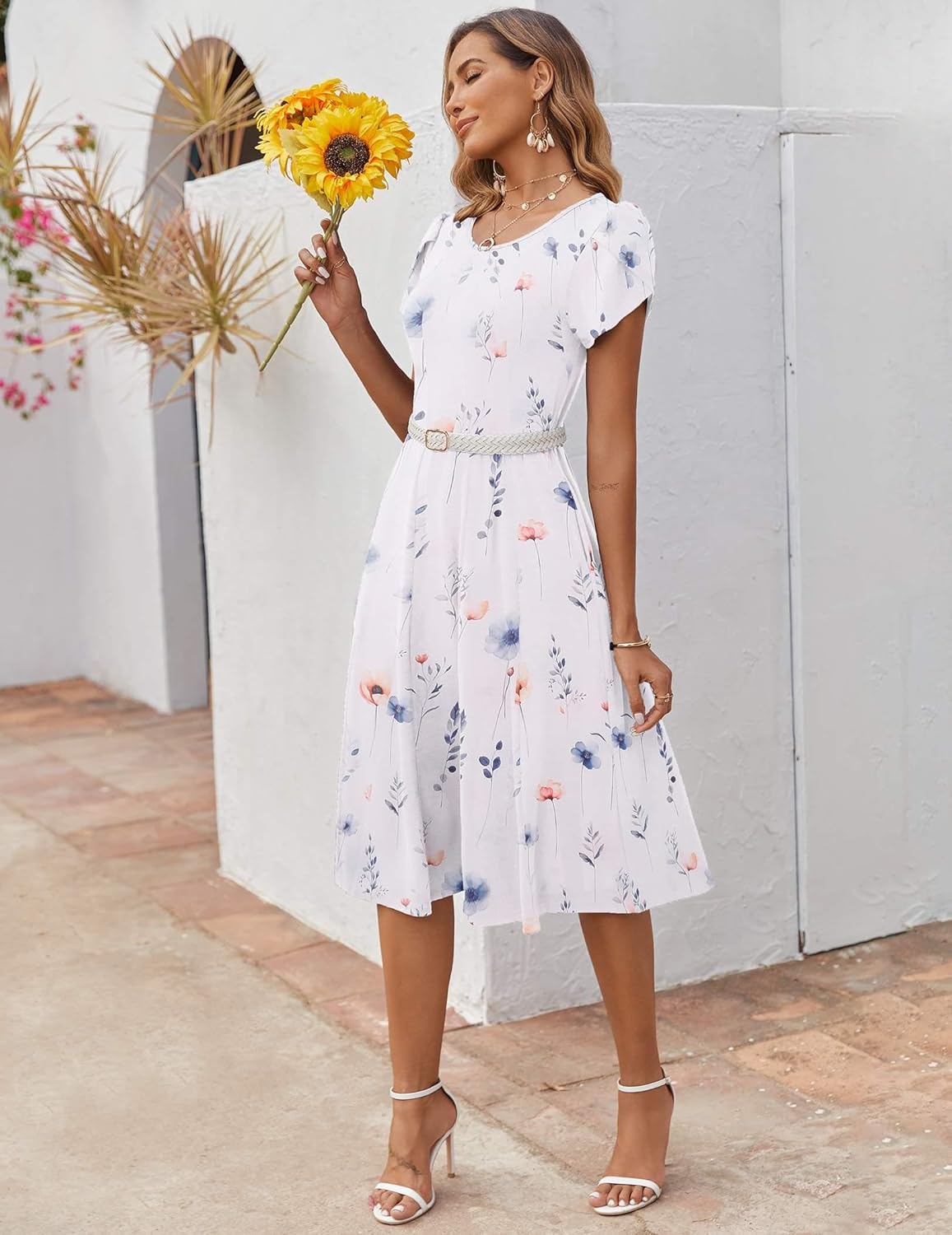 ZEAGOO Womens Casual Dresses for Summer Short Sleeve Flare Midi Dress Loose Flowy Beach Sundress - Image 5