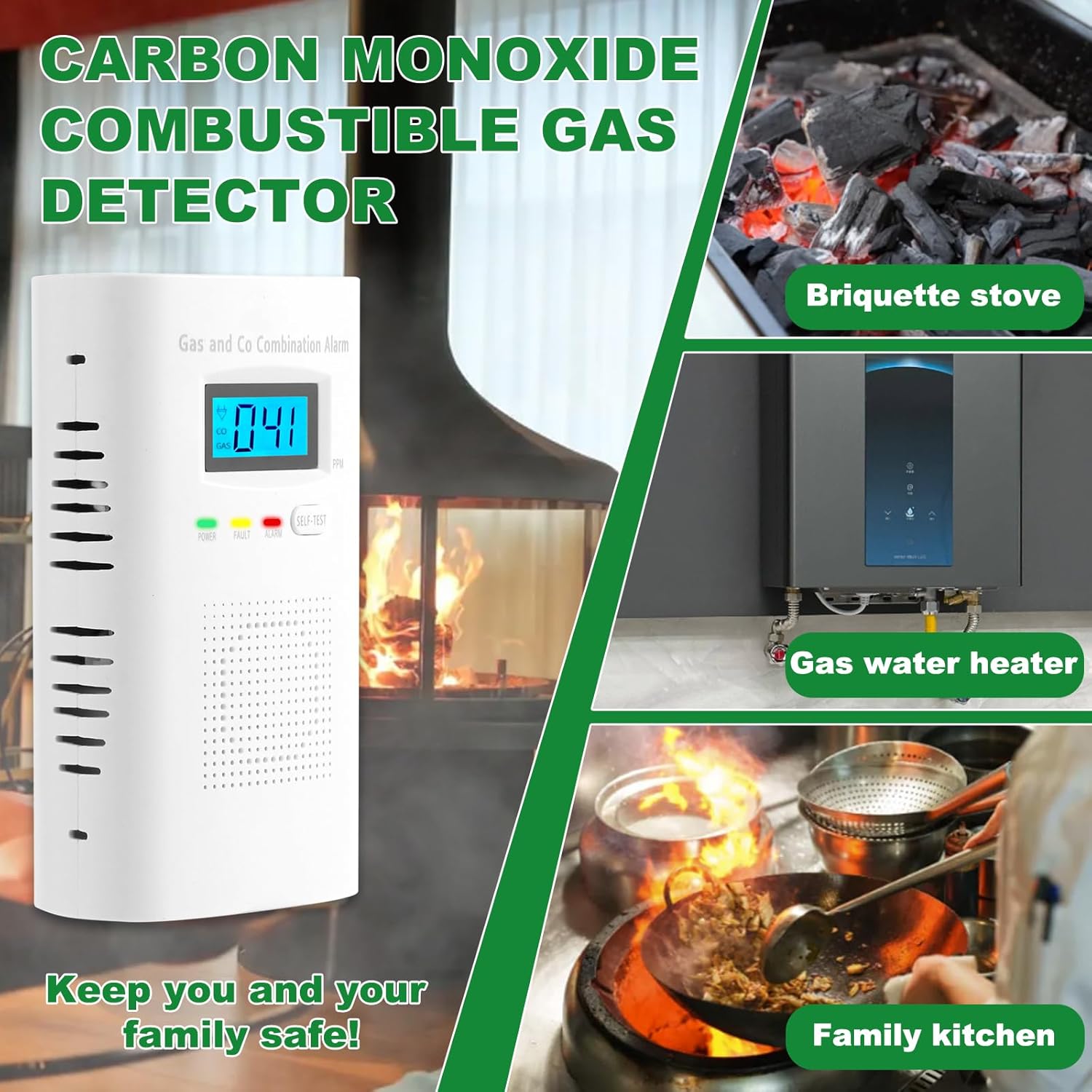 Combination Gas and Carbon Monoxide Detector Plug-in | CO Alarm & Natural Gas Combustible Detector | Digital Display, Battery Backup, Easy Install | for Home Kitchen Safety Monitoring 1-Pack - Image 5