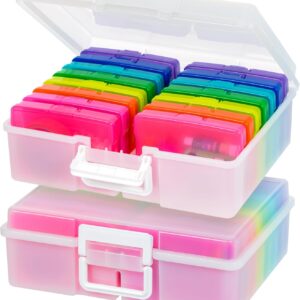 IRIS USA 4″ x 6″ Photo Storage Box Craft Keeper, 2-Pack, Discreet Handle Container with 16 Organization Holder Cases for Pictures, Tasks, Scrapbooking, Ephemera, Stationery Storage, Multi-Color/Pearl
