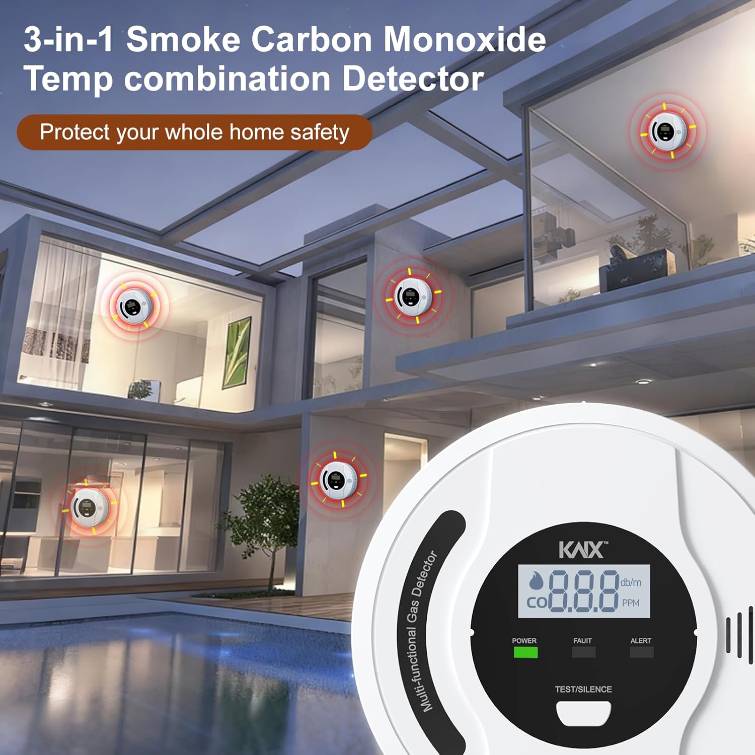 3-In-1 Smoke and Carbon Monoxide Detector Temper Sensor Combo Battery Powered,Smoke Detector, Carbon Monoxide Detectors, CO & Smoke Alarm, Digital Display,Carbon Monoxide Gas Detector for Home,Kitchen - Image 7