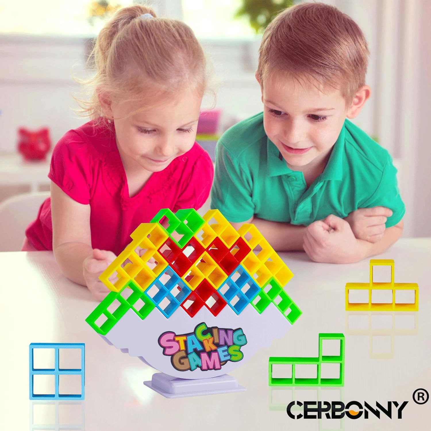 CERBONNY 48Pcs Tetra Tower Stacking Blocks Game, Board Games for Families, Parties, Travel and Team Building, Suitable for 1-4 Players Kids & Adults Toys - Image 2