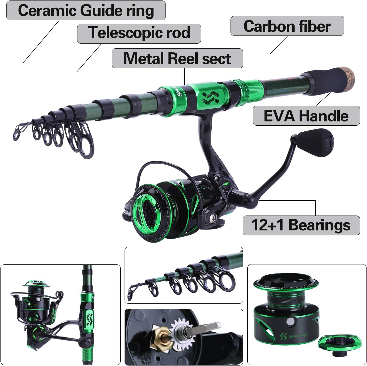 Sougayilang Fishing Rod and Reel Set Carbon Fiber Telescopic Fishing Rod 12+1BB Spinning Reel with Carry Case for Saltwater Freshwater - Image 2